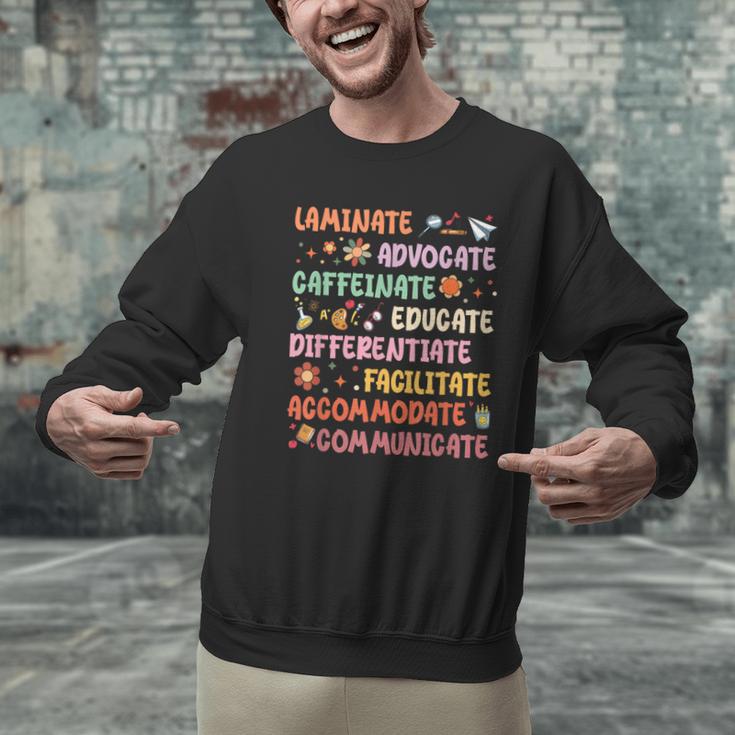 SPED Caffeinate Advocate Laminate Educate Teacher Facilitate For Men Women Men Graphic Sweatshirt, gift for family, gift for coworker SPED Caffeinate Advocate Laminate Educate Teacher Facilitate For Men Women Men Graphic Sweatshirt, gift for family, gift for coworker