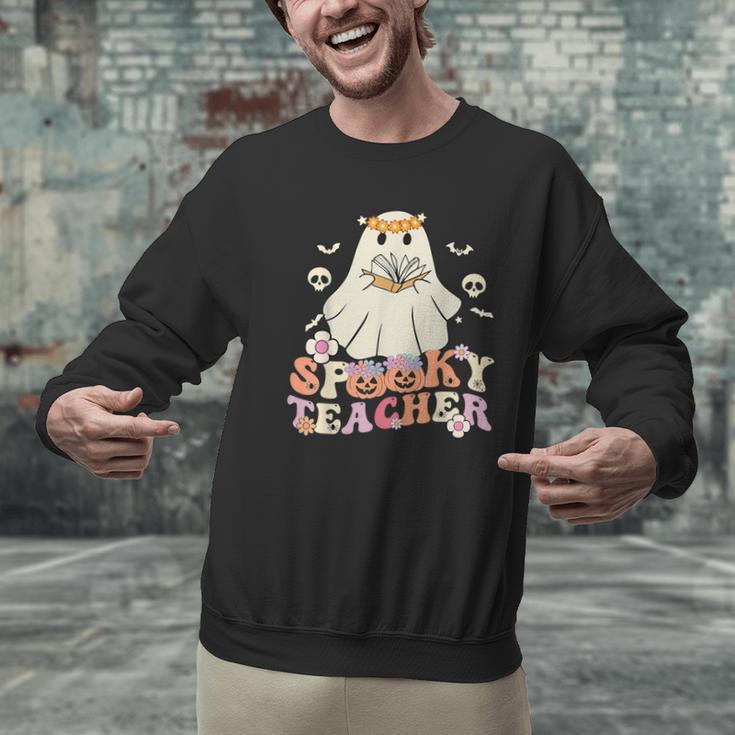 Spooky Teacher Groovy Retro Ghost Teacher Halloween 2023 For Men Women Kids Men Graphic Sweatshirt, Groovy Teacher Sweatshirts, gift for family, gift for coworker
