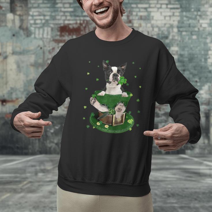 St Patrick's Day Leprechaun Boston Terrier Dog Shamrock For Men Women Kids Men Graphic Sweatshirt, gift for family, gift for coworker