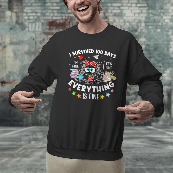 I Survived 100 Days Of School Teacher Kids Cat Lover Men Graphic Sweatshirt, gift for family, gift for coworker
