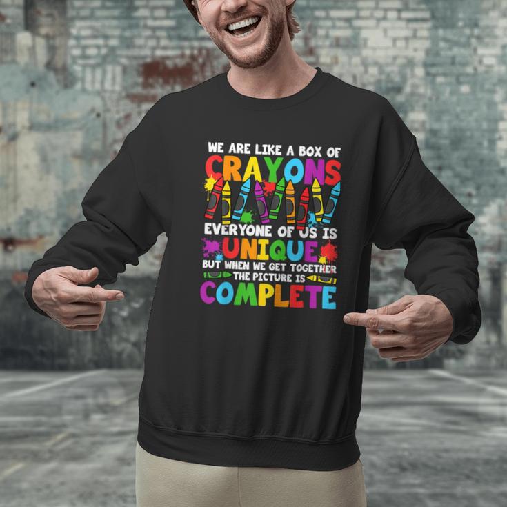 Teacher We Are Like A Box Of Crayons Back To School Men Graphic Sweatshirt, gift for family, gift for coworker Teacher We Are Like A Box Of Crayons Back To School Men Graphic Sweatshirt, gift for family, gift for coworker