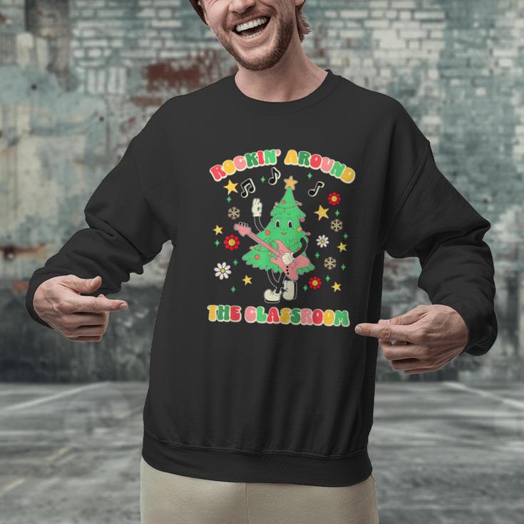 Teacher Christmas Shirts Pajama Matching Rockin' Around The Classroom -Adult Short Sleeve Small Modern Festive Christmas Teacher Xmas Vibes T-Shirt Men Graphic Sweatshirt, gift for family, gift for coworker