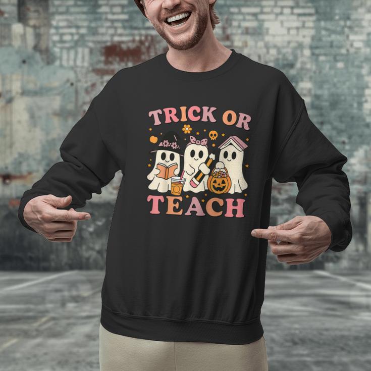 Teacher Halloween Trick Or Teach Cute Ghost Coffee Pumpkins Men Graphic Sweatshirt, gift for family, gift for coworker