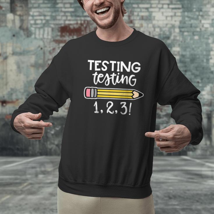 Testing Testing 123 Cute Test Day School Teacher Exam For Men Women Girls Kids Men Graphic Sweatshirt, gift for family, gift for coworker Testing Testing 123 Cute Test Day School Teacher Exam For Men Women Girls Kids Men Graphic Sweatshirt, gift for family, gift for coworker