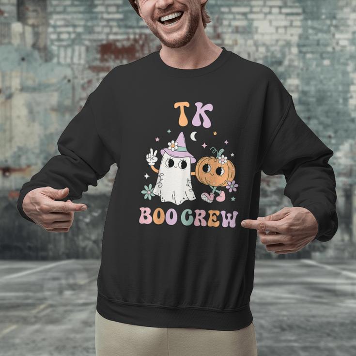 TK Boo Crew Retro Groovy Halloween Floral Ghost TK Teacher Men Women Kids Men Graphic Sweatshirt, Groovy Teacher Sweatshirts, gift for family, gift for coworker