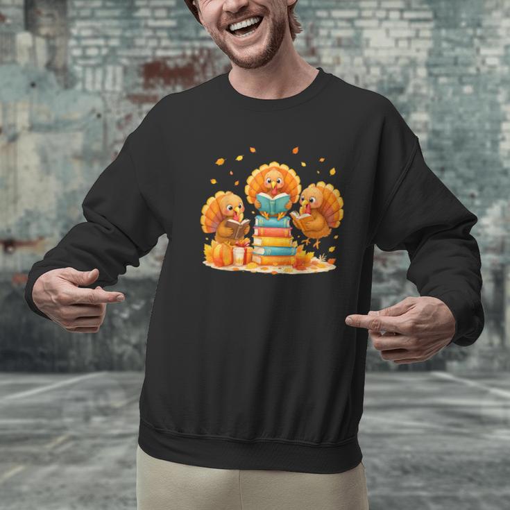 Turkey Read Books Reading Fall Thanksgiving Teacher Men Graphic Sweatshirt, gift for family, gift for coworker