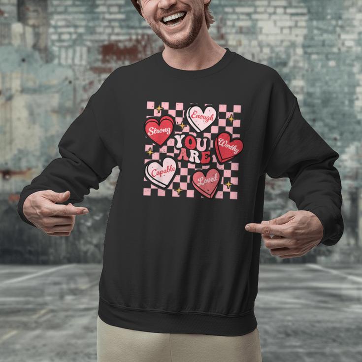 Valentine You Are Loved Worthy Enough Candy Heart Teacher For Men Women Girls Kids Men Graphic Sweatshirt, gift for family, gift for coworker