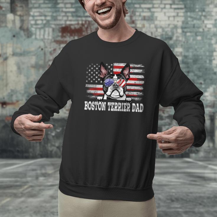 Vintage Boston Terrier Dad American Flag Father's Day Men Graphic Sweatshirt, American Boston Terrier Sweatshirts, Boston Terrier Dad Sweatshirts, gift for family, gift for coworker