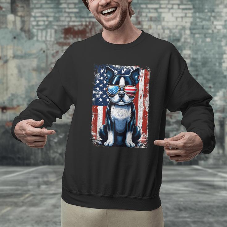 Vintage Boston Terrier Dog American USA US Flag Pets Lovers Men Graphic Sweatshirt, American Boston Terrier Sweatshirts, gift for family, gift for coworker