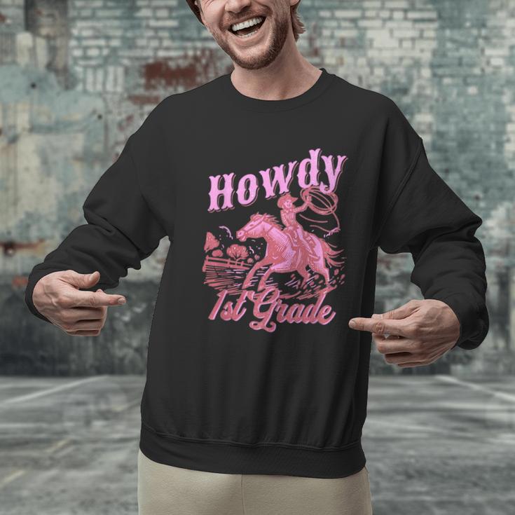 Vintage Howdy First Grade Cowgirl Teacher Western School Men Graphic Sweatshirt, First Grade Teacher Sweatshirts, gift for family, gift for coworker
