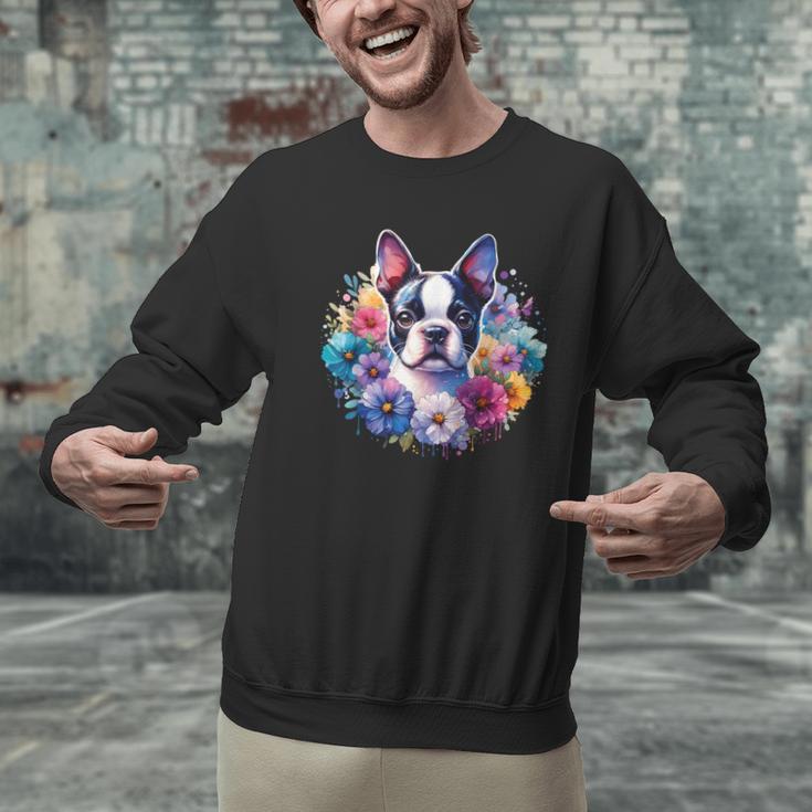 Watercolor Floral Boston Terrier Mama Dog Lover Mother's Day Men Graphic Sweatshirt, gift for family, gift for coworker