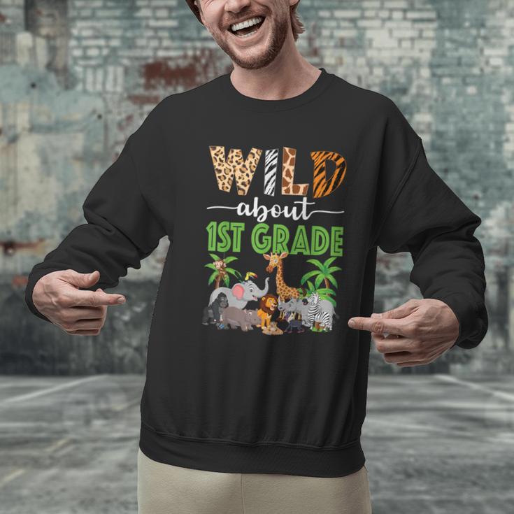 Wild About 1st Grade Teacher Student First Grade Zoo Safari Men Graphic Sweatshirt, First Grade Teacher Sweatshirts, gift for family, gift for coworker