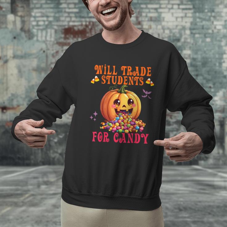 Will Trade Students For Candy Teacher Cute Halloween Pumpkin Men Graphic Sweatshirt, gift for family, gift for coworker