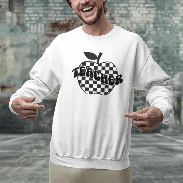 Back To School Checkered Apple Teacher Checkerboard Teacher For Men Women Girls Kids Men Graphic Sweatshirt, gift for family, gift for coworker