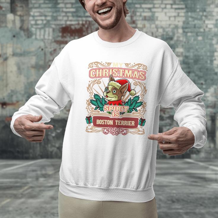 Boston Terrier My Christmas Spirit Dog Santa Claus X-Mas Men Graphic Sweatshirt, Boston Terrier Christmas Sweatshirts, gift for family, gift for coworker