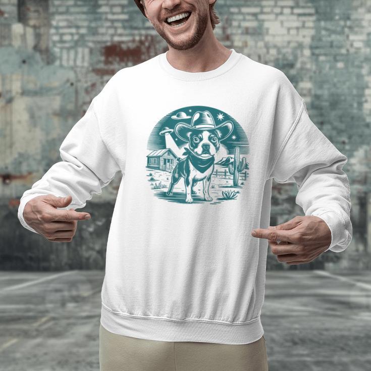 Boston Terrier Cowboy UFO Shirt Vintage Western Dog Mom Tee Men Graphic Sweatshirt, Boston Terrier Mom Sweatshirts, gift for family, gift for coworker