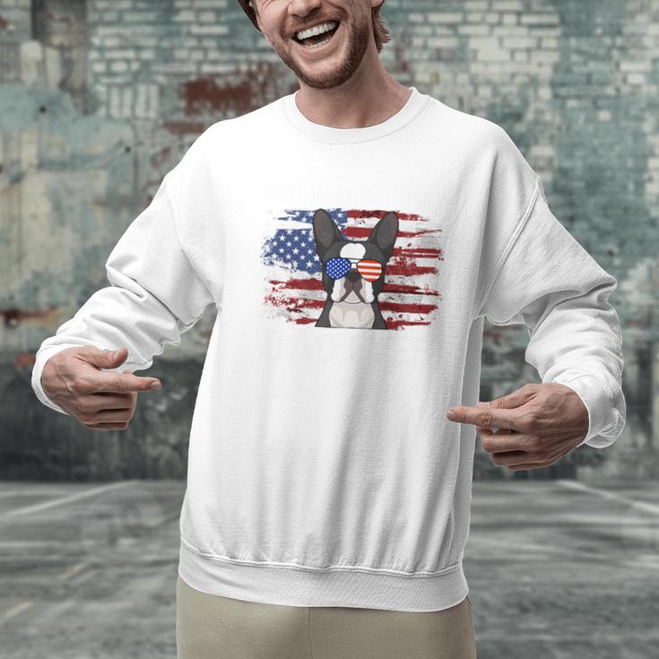 Boston Terrier Dad American Flag 4th Of July Dog Fathers Day Men Graphic Sweatshirt, American Boston Terrier Sweatshirts, Boston Terrier Dad Sweatshirts, Boston Terrier 4th Of July Sweatshirts, gift for family, gift for coworker