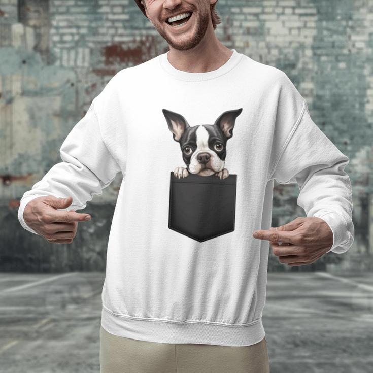 Boston Terrier Dog Puppy Dog In Pocket Cute Pet Lover Men Graphic Sweatshirt, gift for family, gift for coworker
