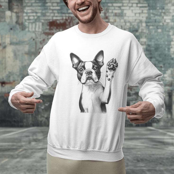 Boston Terrier Dog Raising Paw Idea Men Women Men Graphic Sweatshirt, gift for family, gift for coworker