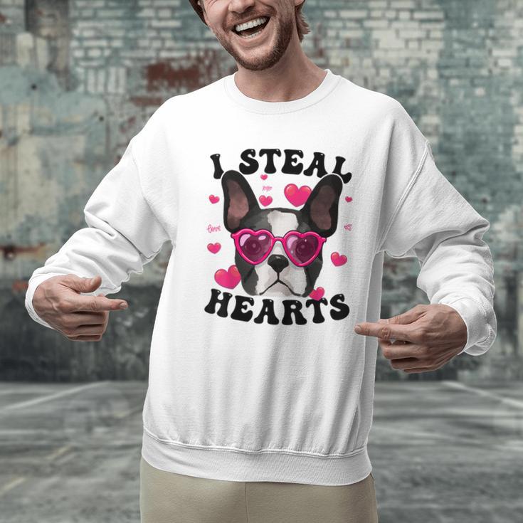 Boston Terrier Heart Glasses Girls Bostie Valentines Day Men Graphic Sweatshirt, gift for family, gift for coworker