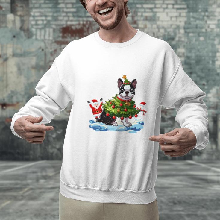 Boston Terrier Merry Christmas Tree Lights Dog X-Mas Dogs Men Graphic Sweatshirt, Boston Terrier Christmas Sweatshirts, gift for family, gift for coworker