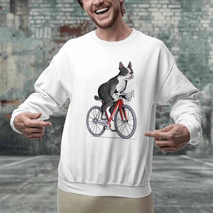 Boston Terrier Riding Bicycle Cute Bostie Biker Raglan Baseball Tee Men Graphic Sweatshirt, Boston Terrier Riding Sweatshirts, gift for family, gift for coworker