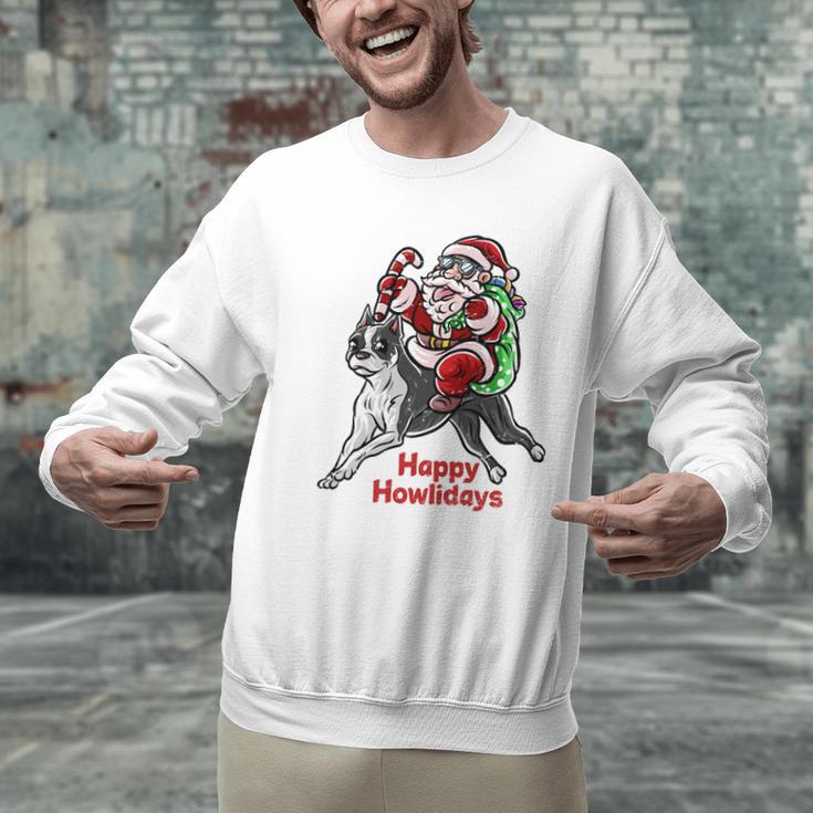 Boston Terrier Santa Claus Hat Merry Christmas Dog X-Mas Men Graphic Sweatshirt, Boston Terrier Christmas Sweatshirts, gift for family, gift for coworker