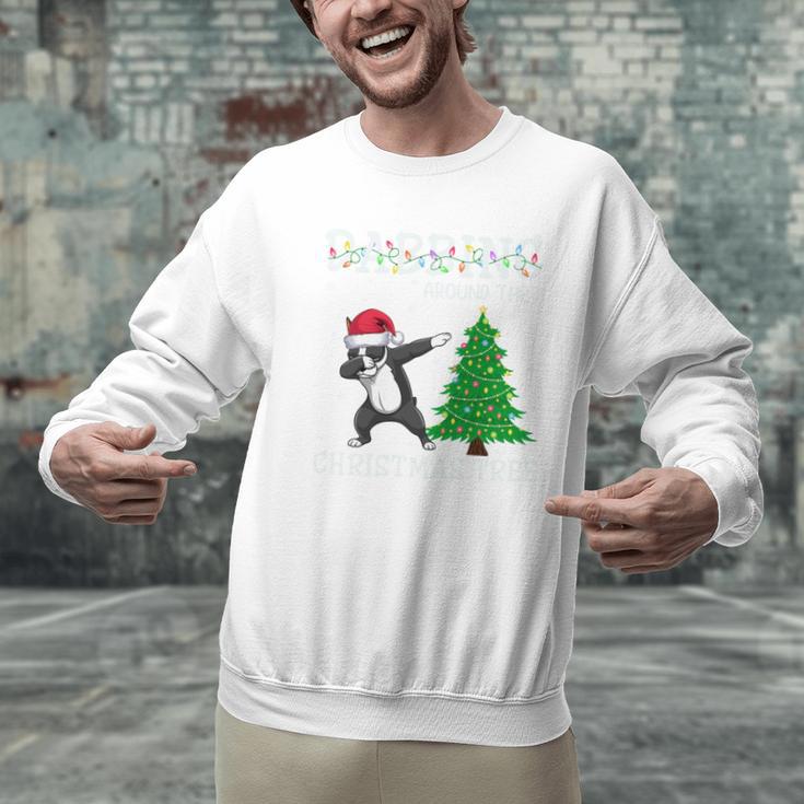 Boston Terrier Santa Hat Dabbing Around The Christmas Tree Men Graphic Sweatshirt, Boston Terrier Christmas Sweatshirts, gift for family, gift for coworker