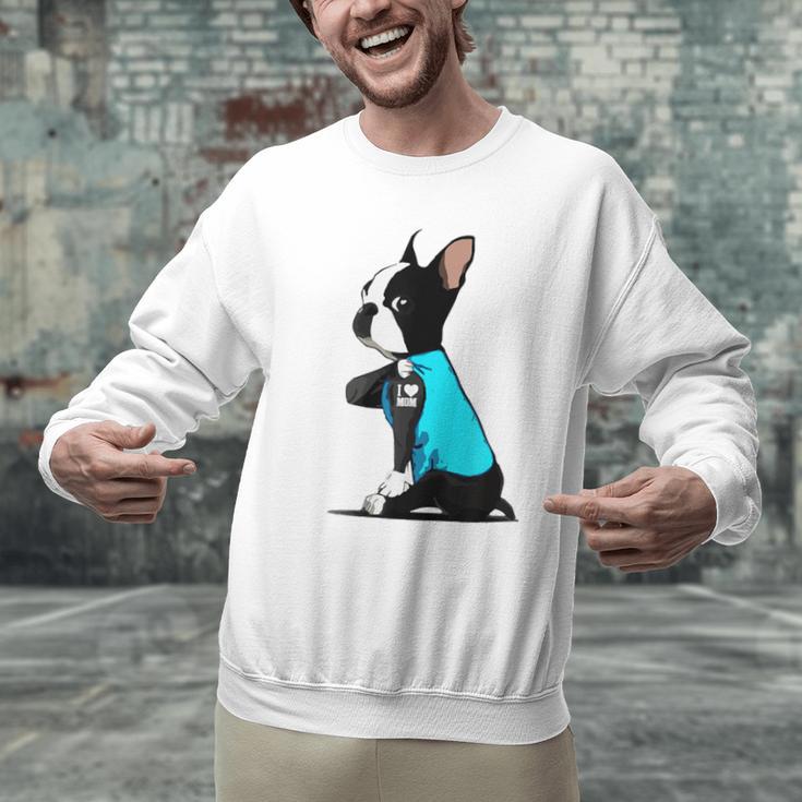 Boston Terrier Tattoos I Love Mom Men Graphic Sweatshirt, Boston Terrier Mom Sweatshirts, gift for family, gift for coworker