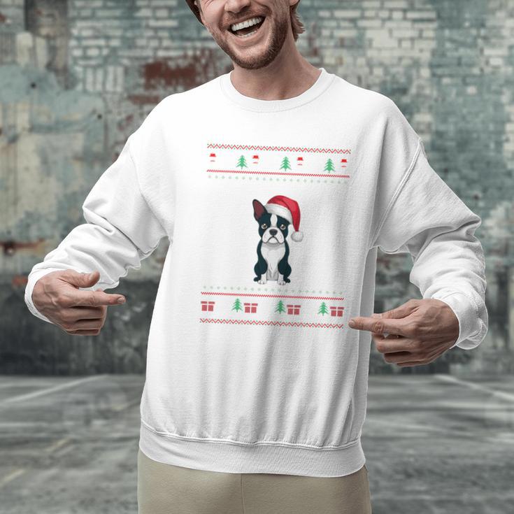 Boston Terrier Wearing Santa Hat Ugly Xmas Dog Lovers Men Graphic Sweatshirt, gift for family, gift for coworker