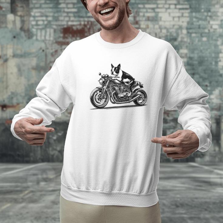 Cool Boston Terrier Riding a Motorcycle Biker Dog Lover For Men Women Kids Men Graphic Sweatshirt, Boston Terrier Riding Sweatshirts, gift for family, gift for coworker