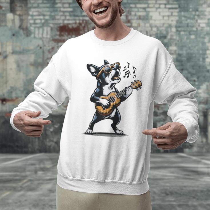 Dog Playing Guitar Singing Boston Terrier For Men Women Girls Kids Men Graphic Sweatshirt, gift for family, gift for coworker