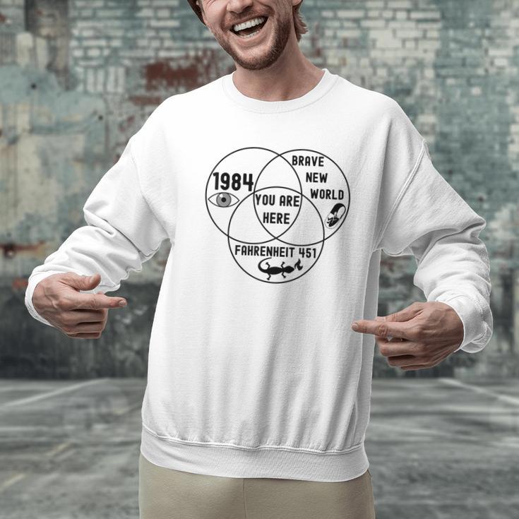 You Are Here Dystopian Venn Diagram English Teacher Bk Men Graphic Sweatshirt, English Teacher Sweatshirts, gift for family, gift for coworker You Are Here Dystopian Venn Diagram English Teacher Bk Men Graphic Sweatshirt, English Teacher Sweatshirts, gift for family, gift for coworker