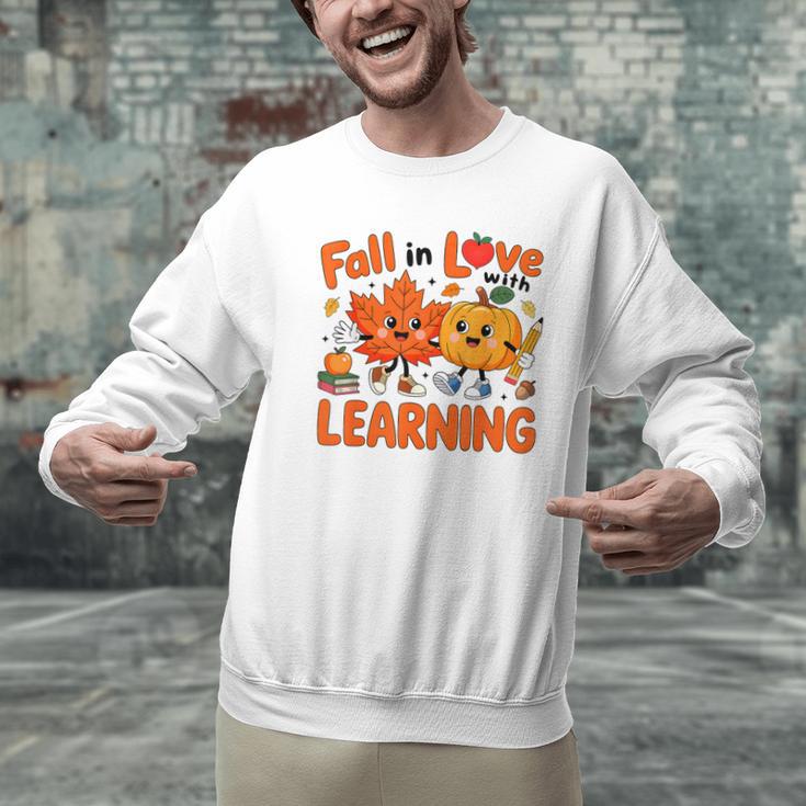 Fall In Love With Learning Thanksgiving Teacher Student Kids Men Graphic Sweatshirt, gift for family, gift for coworker