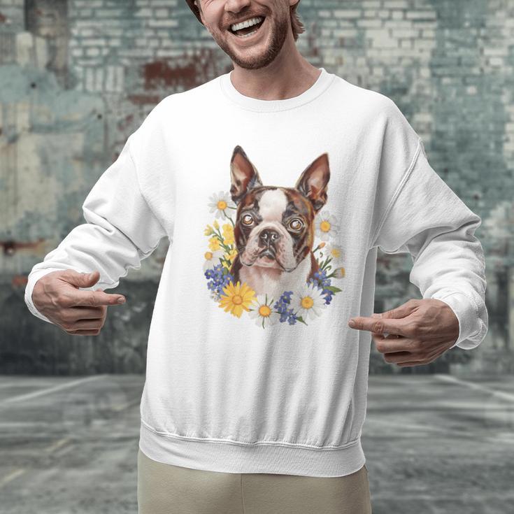 Floral Boston Terrier Men Graphic Sweatshirt, gift for family, gift for coworker