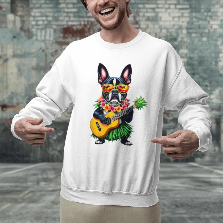Hawaiian Boston Terrier & Pineapple Ukulele Summer Vacation Men Graphic Sweatshirt, gift for family, gift for coworker