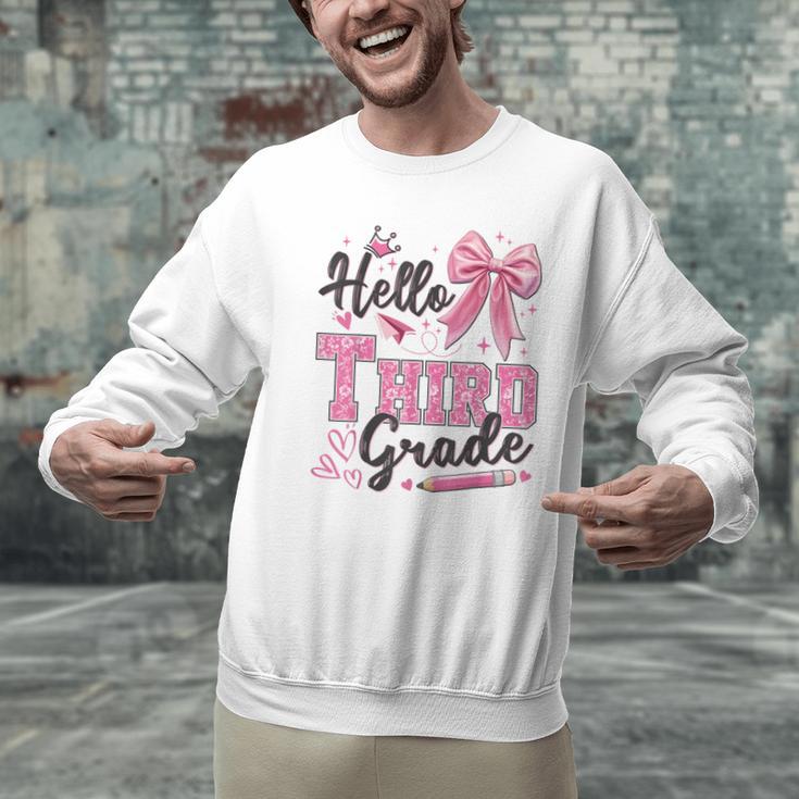 Hello Third Grade First Day Of School Coquette Teacher Girl Men Graphic Sweatshirt, First Grade Teacher Sweatshirts, gift for family, gift for coworker