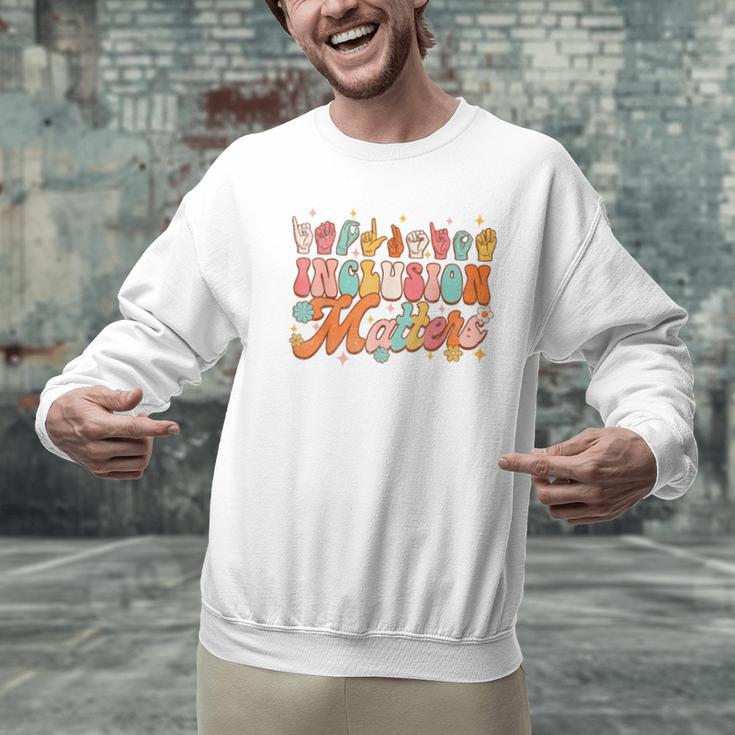 Inclusion Matters Groovy American Sign Language ASL Teacher For Men Women Men Graphic Sweatshirt, Groovy Teacher Sweatshirts, gift for family, gift for coworker Inclusion Matters Groovy American Sign Language ASL Teacher For Men Women Men Graphic Sweatshirt, Groovy Teacher Sweatshirts, gift for family, gift for coworker