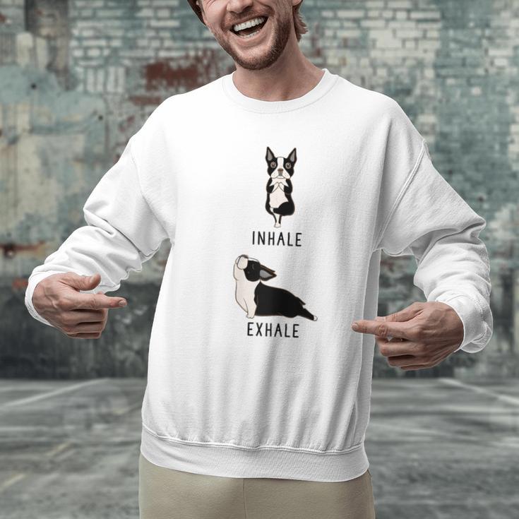 Inhale Exhale Yoga Boston Terrier Tshirt Men Graphic Sweatshirt, gift for family, gift for coworker