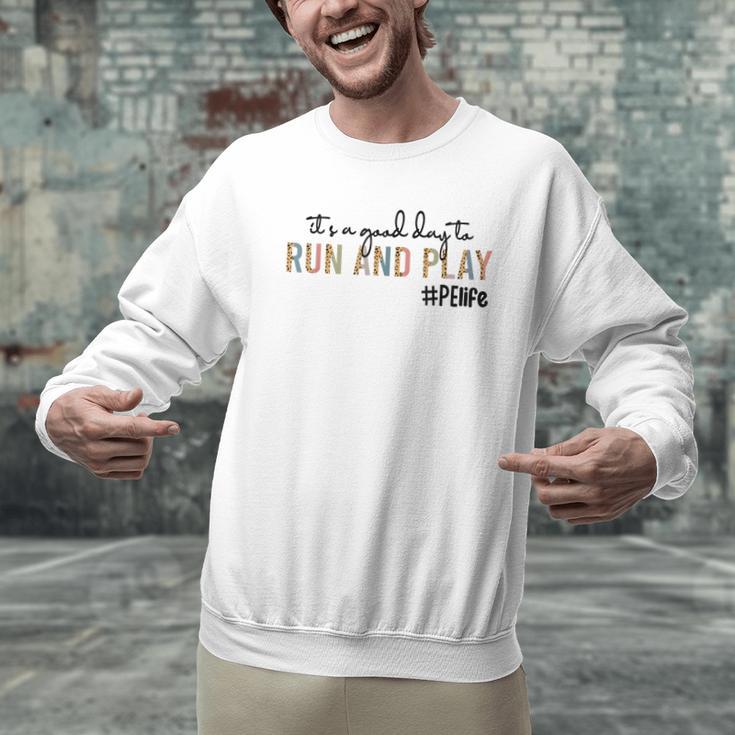 It's a Good Day To Run And Play Leopard PE Teacher Life Men Graphic Sweatshirt, Pe Teacher Sweatshirts, gift for family, gift for coworker It's a Good Day To Run And Play Leopard PE Teacher Life Men Graphic Sweatshirt, Pe Teacher Sweatshirts, gift for family, gift for coworker