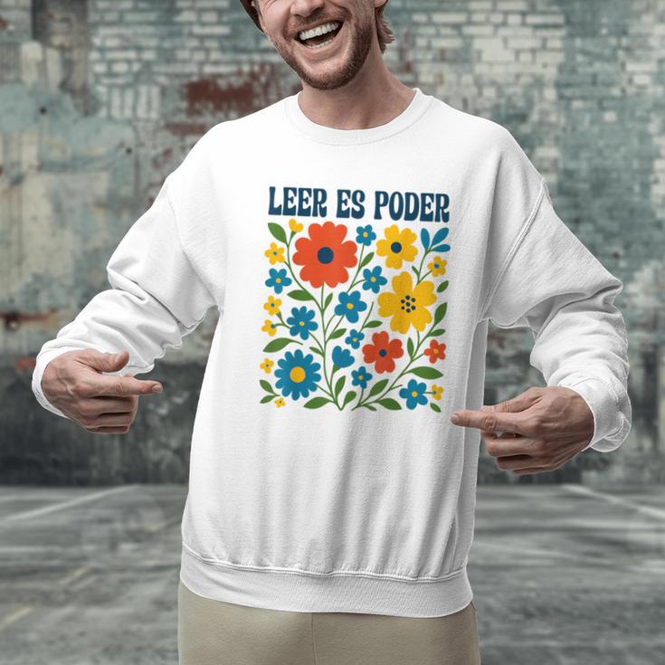 Leer Es Poder Cute Floral Boho Spanish Teacher Reading Men Graphic Sweatshirt, gift for family, gift for coworker