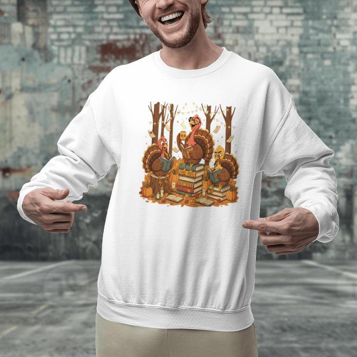 Librarian Turkey Reading Book Fall Thanksgiving Teacher Book Men Graphic Sweatshirt, gift for family, gift for coworker