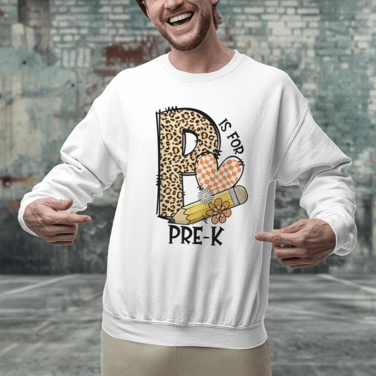 P Is For Pre K Teacher Leopard First Day Of School For Men Women Girls Kids Men Graphic Sweatshirt, gift for family, gift for coworker P Is For Pre K Teacher Leopard First Day Of School For Men Women Girls Kids Men Graphic Sweatshirt, gift for family, gift for coworker