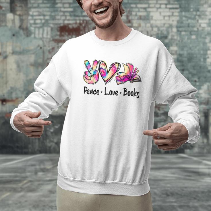 Peace Love Books Librarian Teacher Life Book Library Tie Dye Men Graphic Sweatshirt, gift for family, gift for coworker