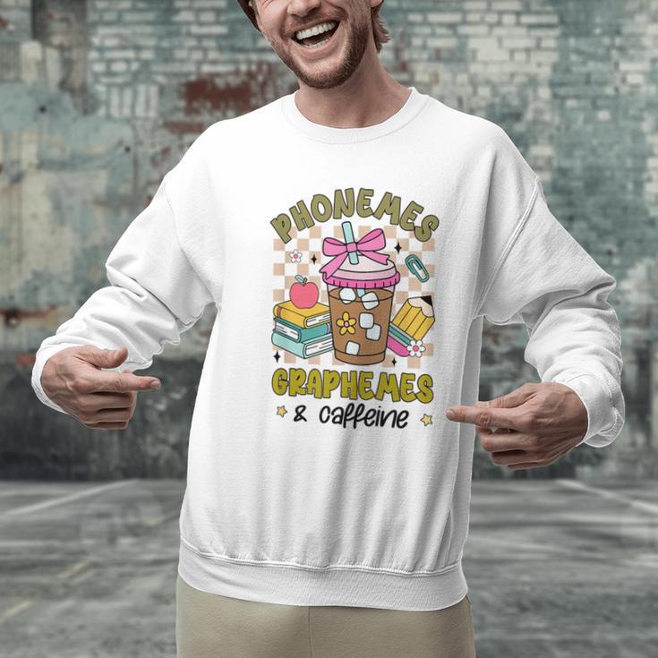 Phonemes Graphemes Caffeine Back To School Reading Teacher Men Graphic Sweatshirt, gift for family, gift for coworker