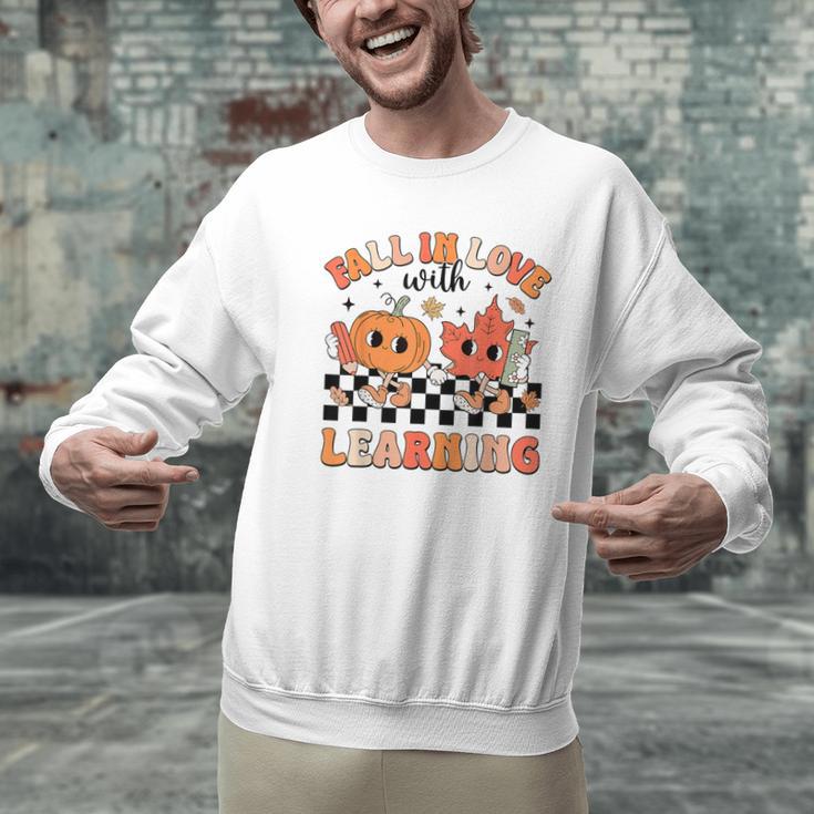 Retro Fall In Love With Learning Autumn Pumpkin Teacher Men Graphic Sweatshirt, gift for family, gift for coworker Retro Fall In Love With Learning Autumn Pumpkin Teacher Men Graphic Sweatshirt, gift for family, gift for coworker