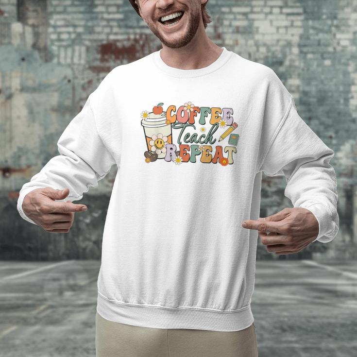 Retro Grovvy Coffee Teach Repeat Teacher Men Graphic Sweatshirt, gift for family, gift for coworker Retro Grovvy Coffee Teach Repeat Teacher Men Graphic Sweatshirt, gift for family, gift for coworker