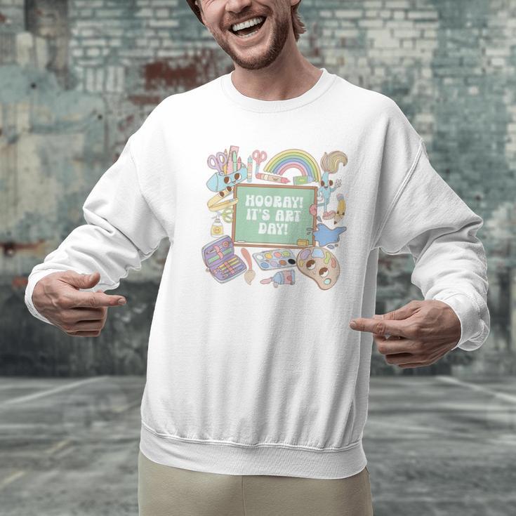 Retro Hooray It's Art Day Art Teacher Back To School Women Men Graphic Sweatshirt, gift for family, gift for coworker
