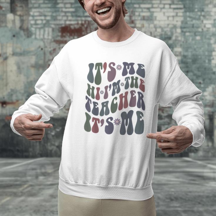 Retro IT'S ME Hi I'm The TEACHER Groovy Testing Squad Pink Men Graphic Sweatshirt, Groovy Teacher Sweatshirts, gift for family, gift for coworker Retro IT'S ME Hi I'm The TEACHER Groovy Testing Squad Pink Men Graphic Sweatshirt, Groovy Teacher Sweatshirts, gift for family, gift for coworker