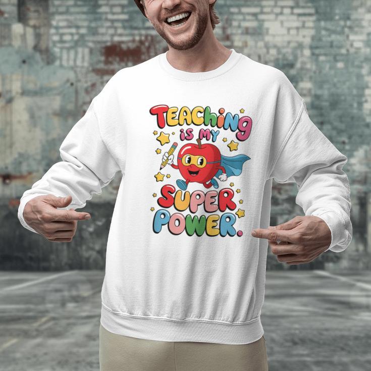 Retro Teaching Is My Superpower Apple Teacher Appreciation Men Graphic Sweatshirt, gift for family, gift for coworker